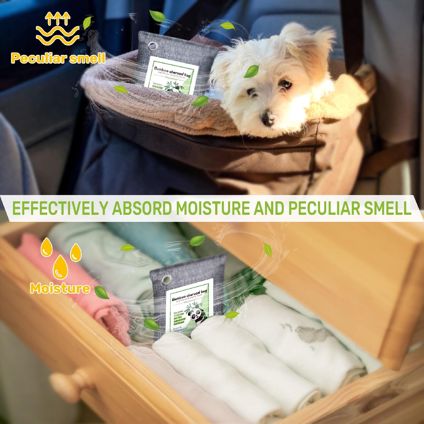 Mayunuo Activated Charcoal Odor Absorber for Strong Odor in Basement, Cars, Closets, Smoke, Shoes. 16 Pack Bamboo Charcoal Air Purifying Bags Deodorizer Odor Eliminator for Home