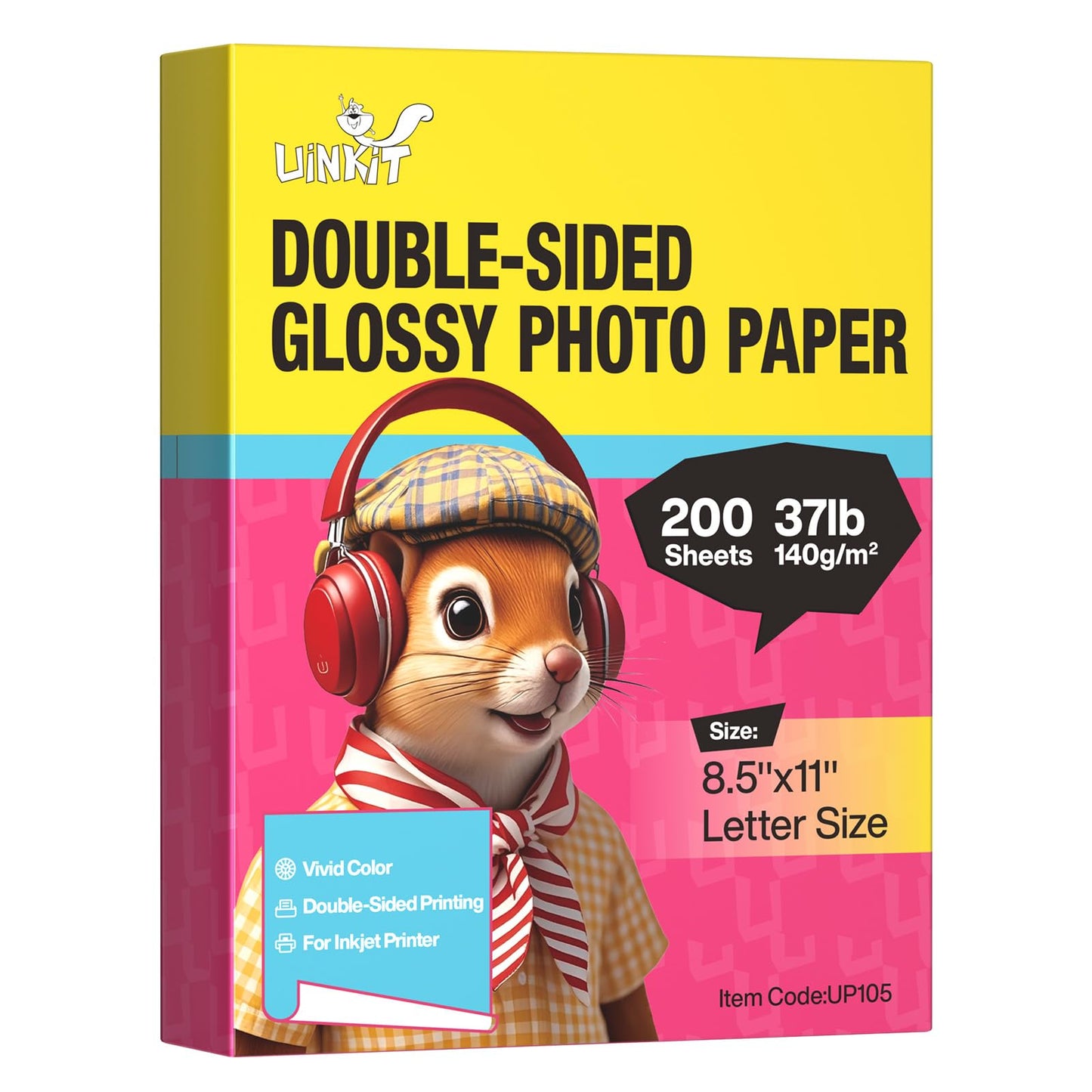 Uinkit 200 Sheets Brochure Paper Glossy Double Sided 8.5x11 Inkjet 37lb 140gsm Dye Ink Thin Photo Picture Flyer Calendar Magazine CD Cover Letter (200)