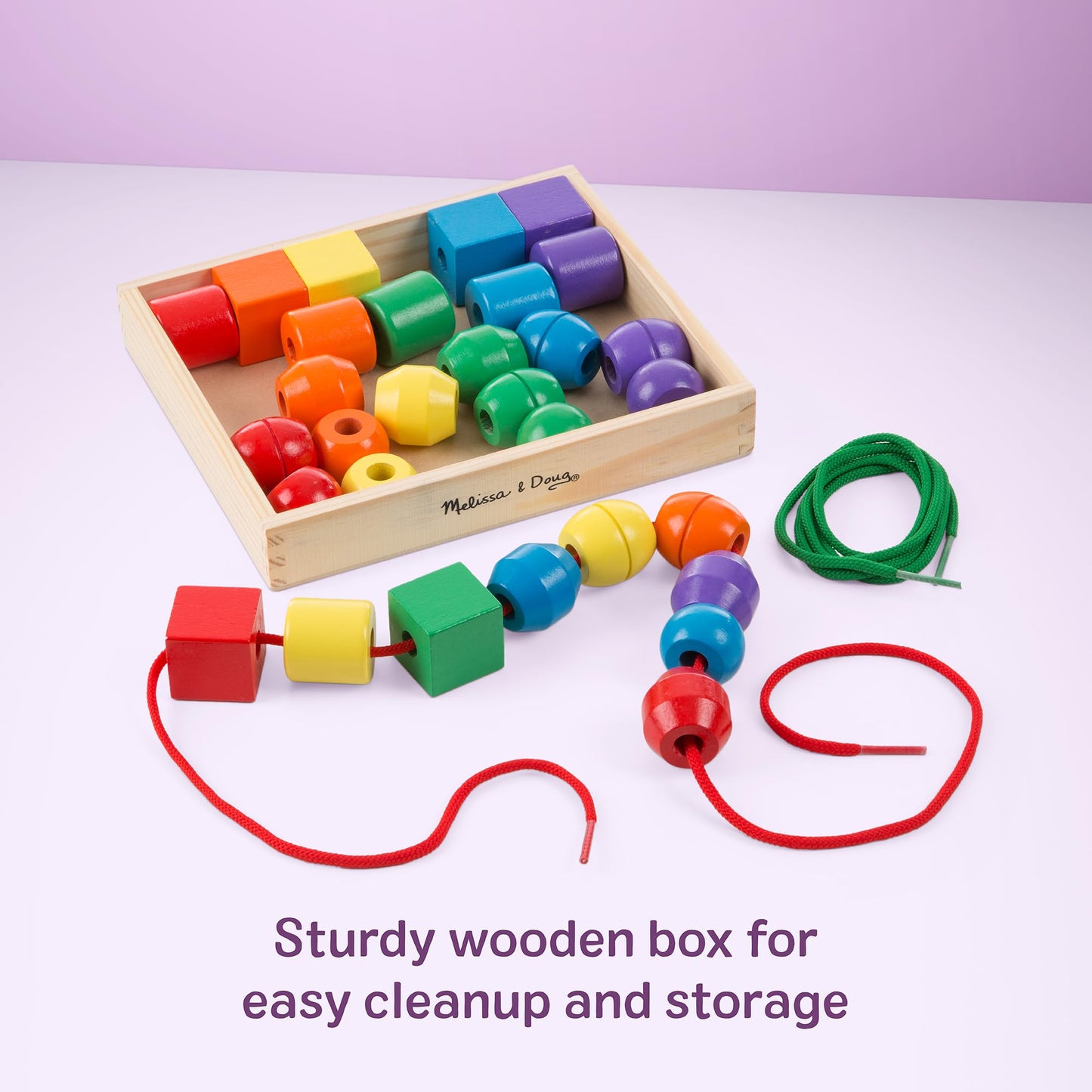 Melissa & Doug Primary Lacing Beads - Educational Toy with 30 Wooden Beads and 2 LacesFor Toddlers, Fine Motor Skills Lacing Toys for Toddlers and Kids Ages 3+