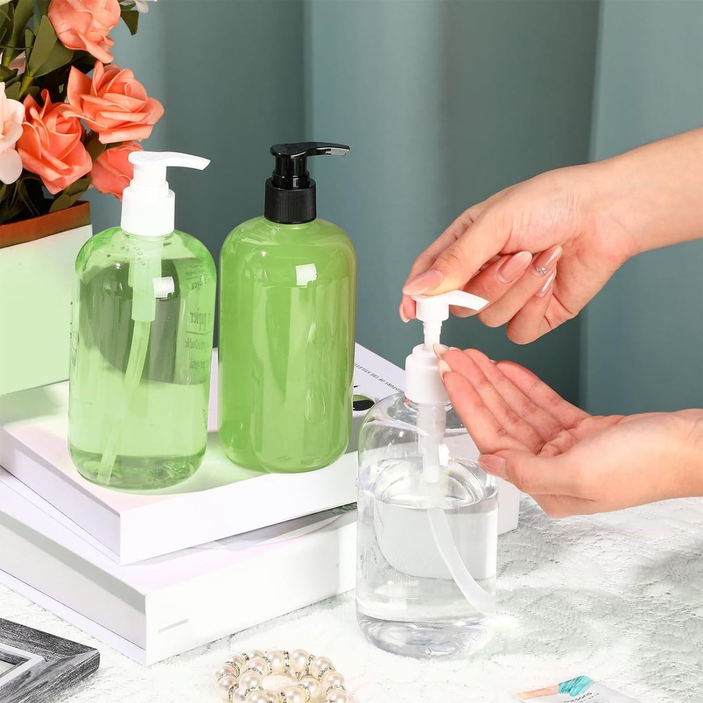 30 Pcs Refillable Empty Lotion Bottles 8oz/250ml Clear Plastic Pump Bottles Conditioner Shampoo Dispenser Leak Proof Black and White Pump Container for Body Wash, Creams, Liquid Soap