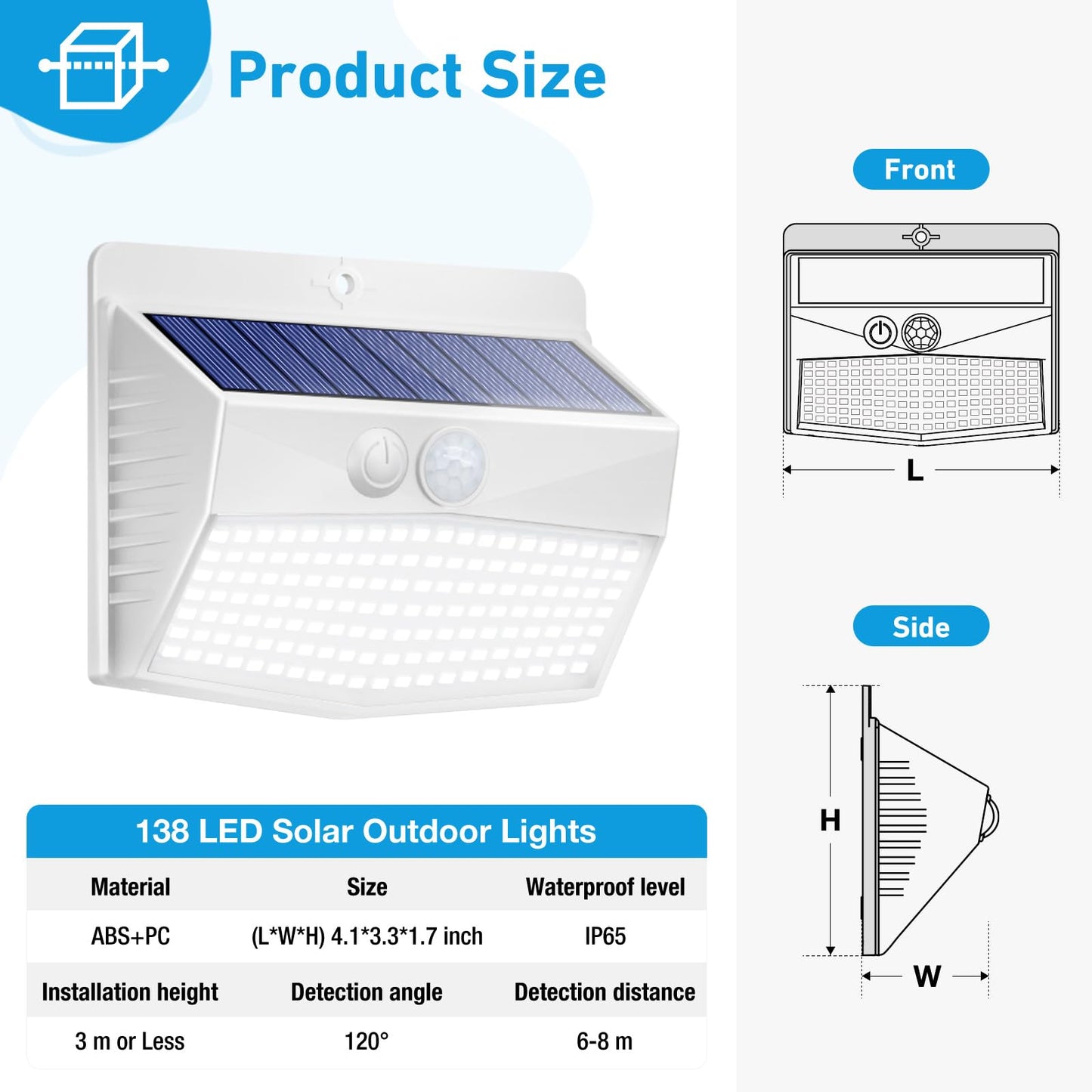 Peaur 3 Lighting Modes Solar Lights Outdoor, 8 Pack 138LED Solar Motion Sensor Light, IP65 Waterproof Wireless Wall Lights Solar Powerd Security Lights for Fence Yard Garden Deck Garage-White