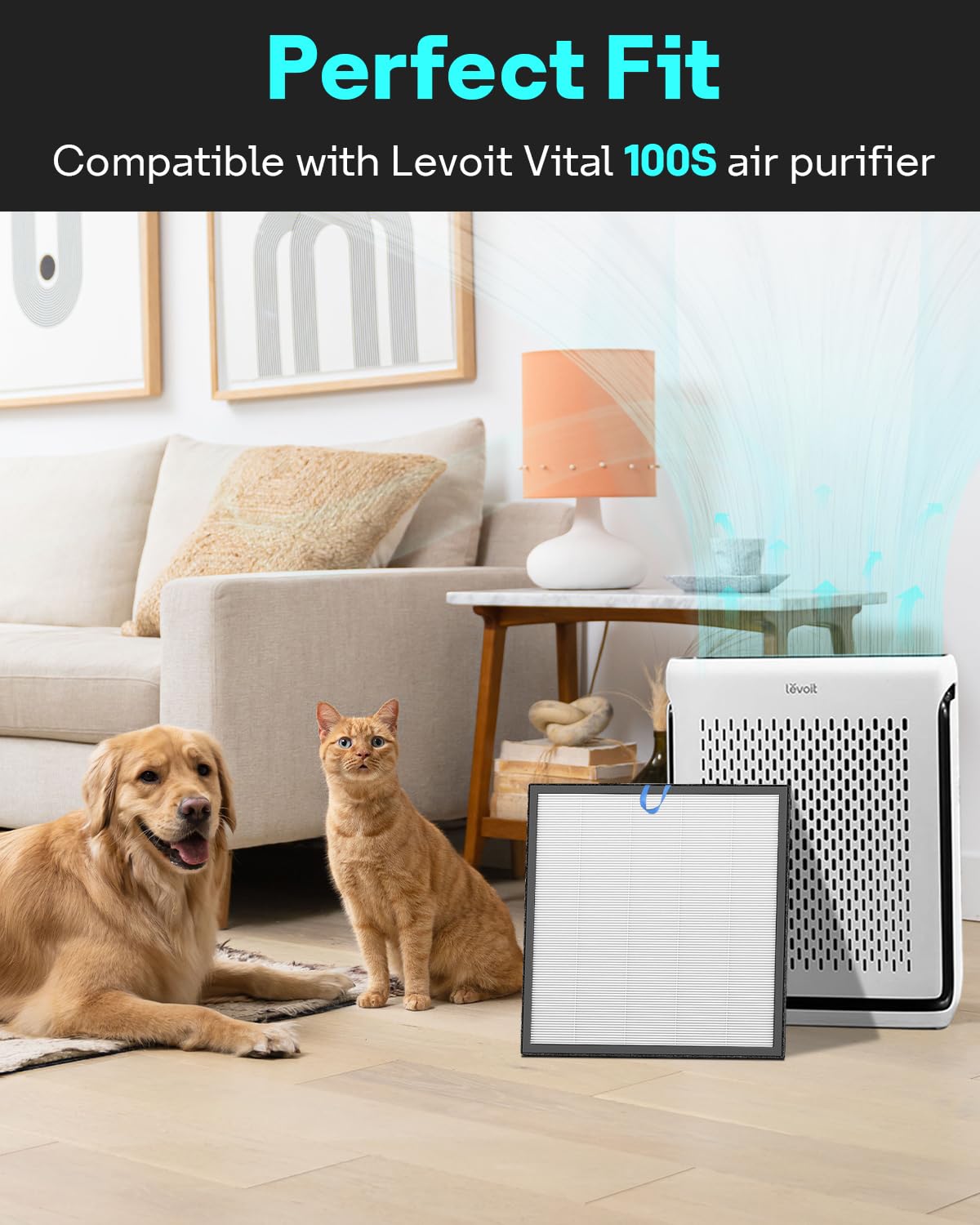 Leemone Vital 100S Replacement Filter Compatible with LEVOIT Vital 100S Air Purifier, 3-in-1 True HEPA High-Efficiency Activated Carbon Filter, Vital 100S-RF, 2 Pack, White
