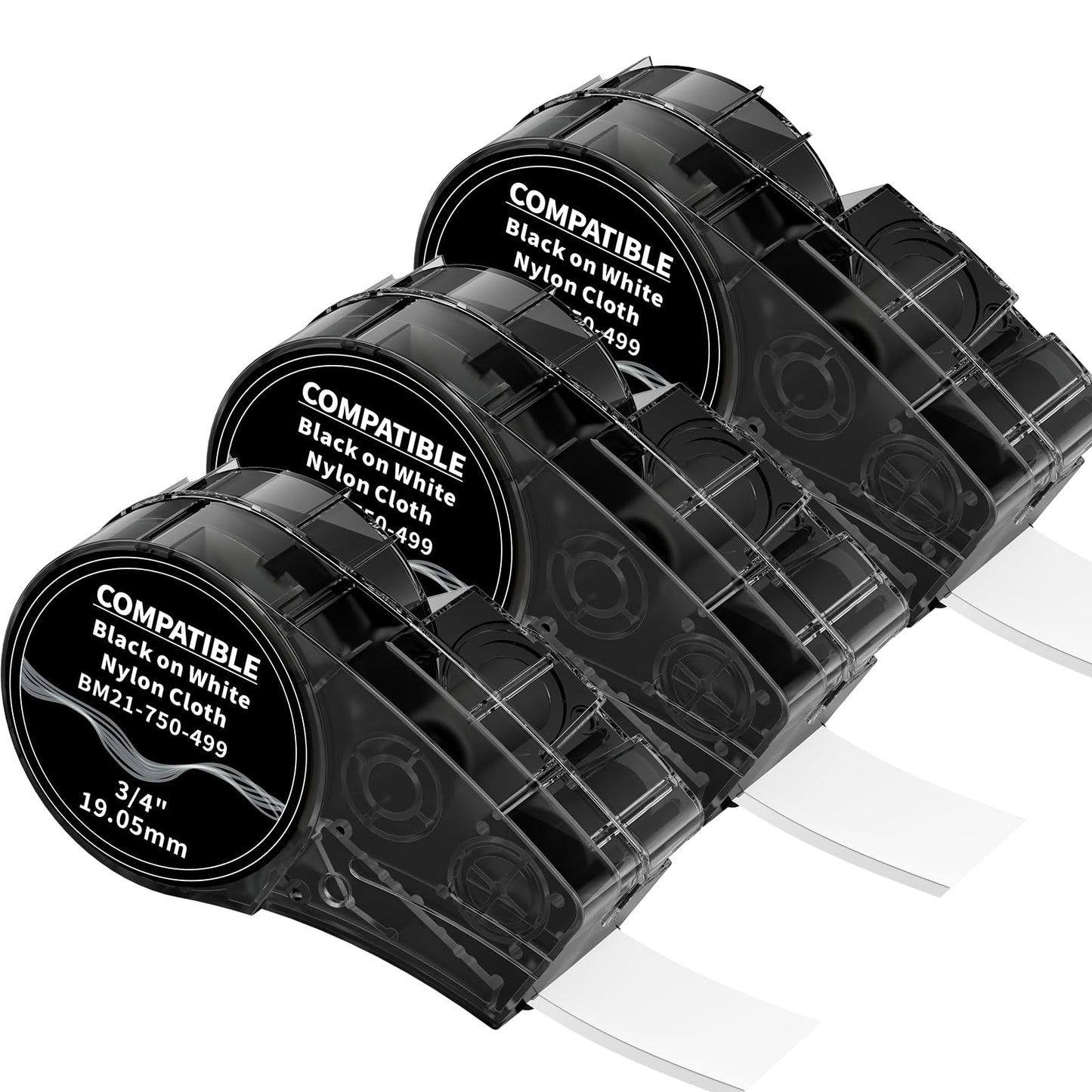 Compatible with M21-750-499 Nylon Cloth Black on White Label Tape 3/4 Inch, for M210, M210LAB, M211, BMP21-PLUS, BMP21-LAB, for Wire and Cable, for Wire and Cable Labeling, 0.75" x 16', 3-Pack