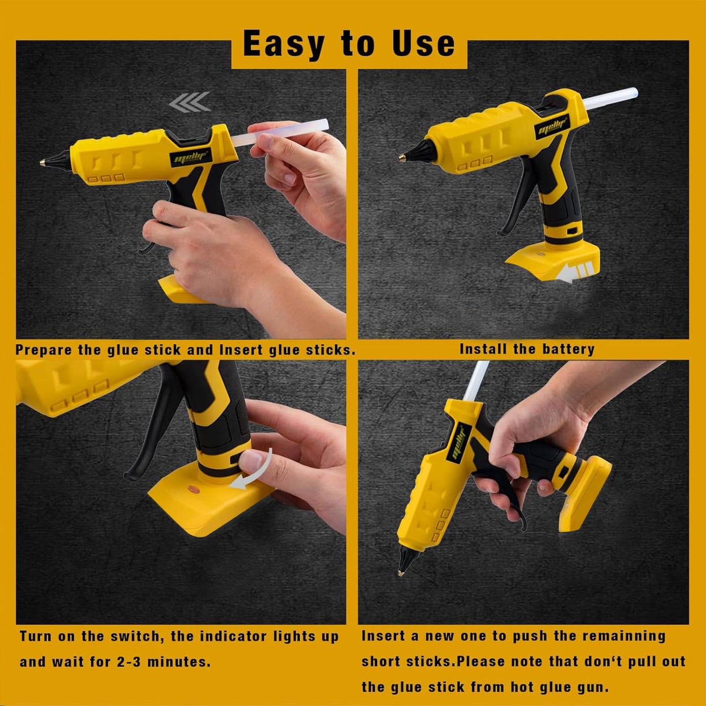 Mellif Cordless Hot Glue Gun Compatible with Dewalt 20V Max Battery, Handheld Electric Power Glue Gun Full Size for Arts & Crafts & DIY with 20 Glue Sticks (Tool Only)