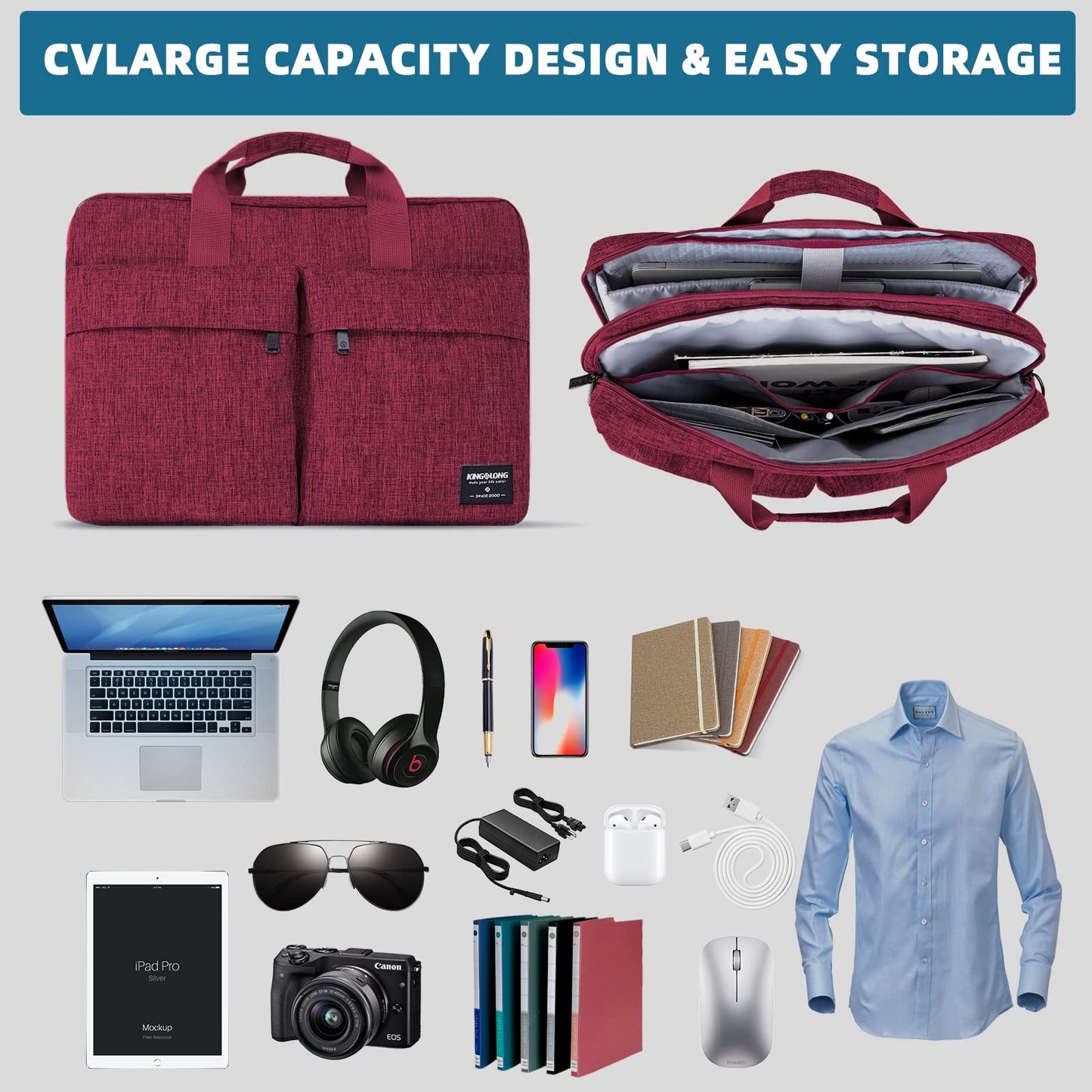KINGSLONG 17.3 inch Laptop Briefcase Bag for Men Women, Laptop Shoulder Bag with Shoulder Strap, Water Resistant Business Crossbody Bag, Computer Bag for Asus Acer Dell Thinkpad, Red