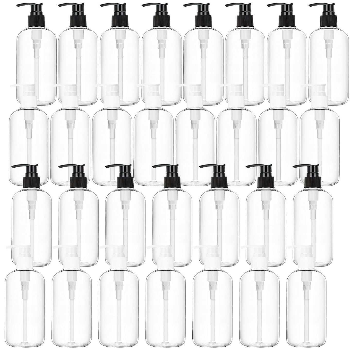 30 Pack 8 oz Clear Empty Lotion Bottles Plastic Pump Bottles Hand Dish Dispenser Round Bottles Containers Refillable Container Black White Pumping for Shampoo Conditioner Body Wash Cream Liquid Soap