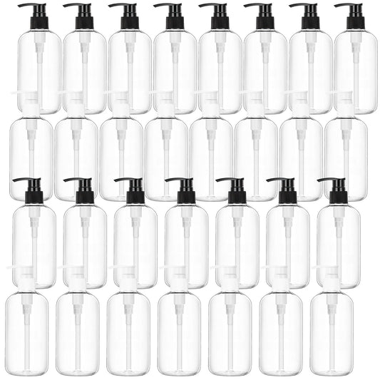30 Pack 8 oz Clear Empty Lotion Bottles Plastic Pump Bottles Hand Dish Dispenser Round Bottles Containers Refillable Container Black White Pumping for Shampoo Conditioner Body Wash Cream Liquid Soap