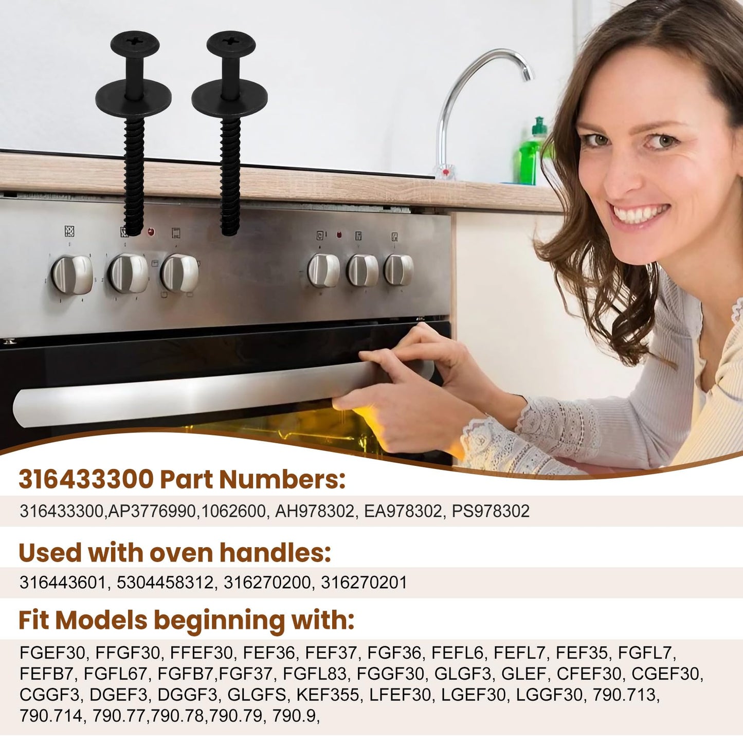 Upgraded 316443601 Oven Door Handle Replacement Compatible with Kenmore Frigidaire Electrolux Electric Oven Range Stove，Include 2Pcs 316433300 Oven Door Handle Screws