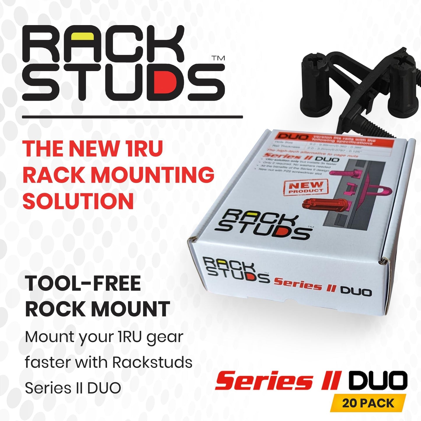 Rackstuds DUO20 1RU Series II Rack Mount Solution - Effortless Alternative to Traditional Rack Screws and Cage Nuts & Server Rack Screws Ideal for Server Hardware Setup - 20-Pack, Universal Version