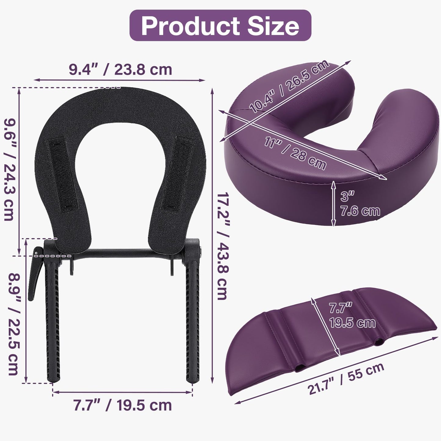 Udefineit Face Down Tabletop Massage Kit, Adjustable Headrest Face Cradle with Hand Rest Pad, Universal Desktop Home Mattress Massage Pillow Cradle, Support & Soft Memory Foam Pillow (Purple)