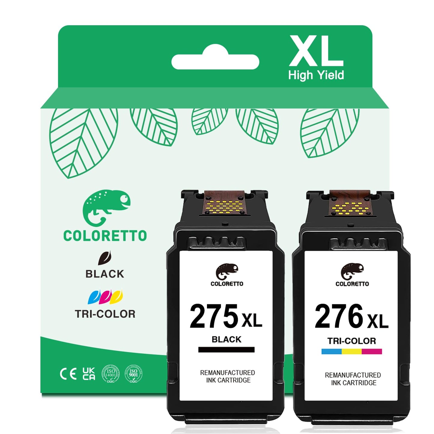 COLORETTO 275 276 XL Ink Cartridges for Canon Pixma TR4720 Ink TR4725 TR4722 TR4700 TS3700 TS3720 TS3729 TS3725 TS3722 TS3522 TS3520 TS3500 Printer Canon PG-275XL CL-276XL Remanufactured 1Black 1Color