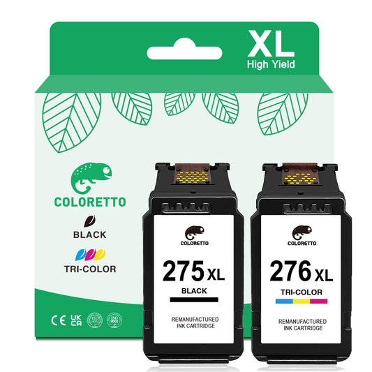 COLORETTO 275 276 XL Ink Cartridges for Canon Pixma TR4720 Ink TR4725 TR4722 TR4700 TS3700 TS3720 TS3729 TS3725 TS3722 TS3522 TS3520 TS3500 Printer Canon PG-275XL CL-276XL Remanufactured 1Black 1Color