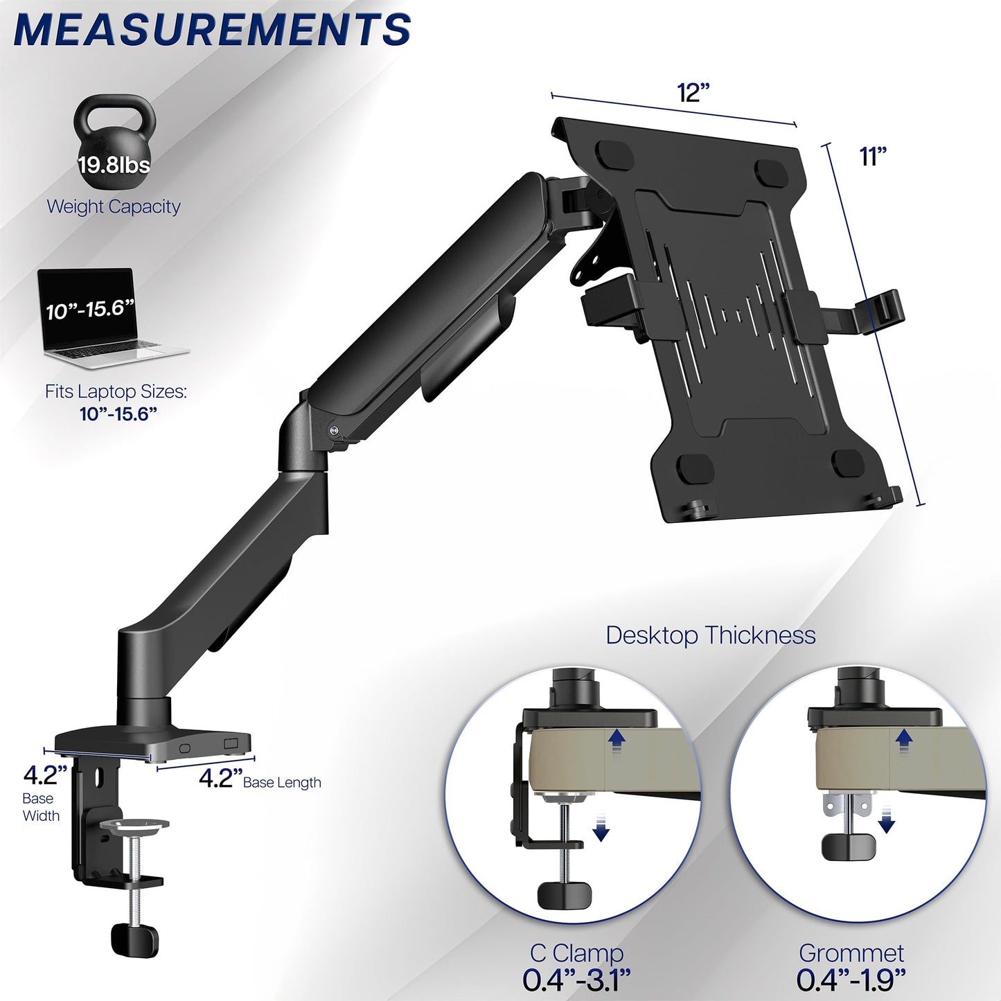 VIVO Universal Adjustable 10 to 15.6 inch Laptop Mount for Desk, Single Tension Arm VESA Notebook Stand with C-clamp and Grommet Options, Black, STAND-V001O-L