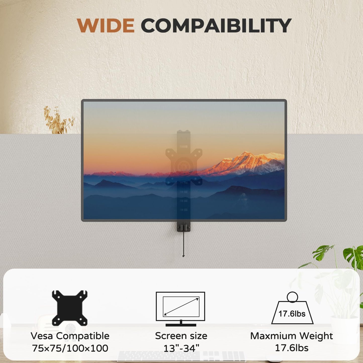 JOY Worker Cubicle Monitor Mount - Height Adjustable Hanging Mount, 13"-34" Cubicle Monitor Hanger, VESA 75*75/100*100mm, Clamp Hook Top Holds Up to 17.6 lbs, Black