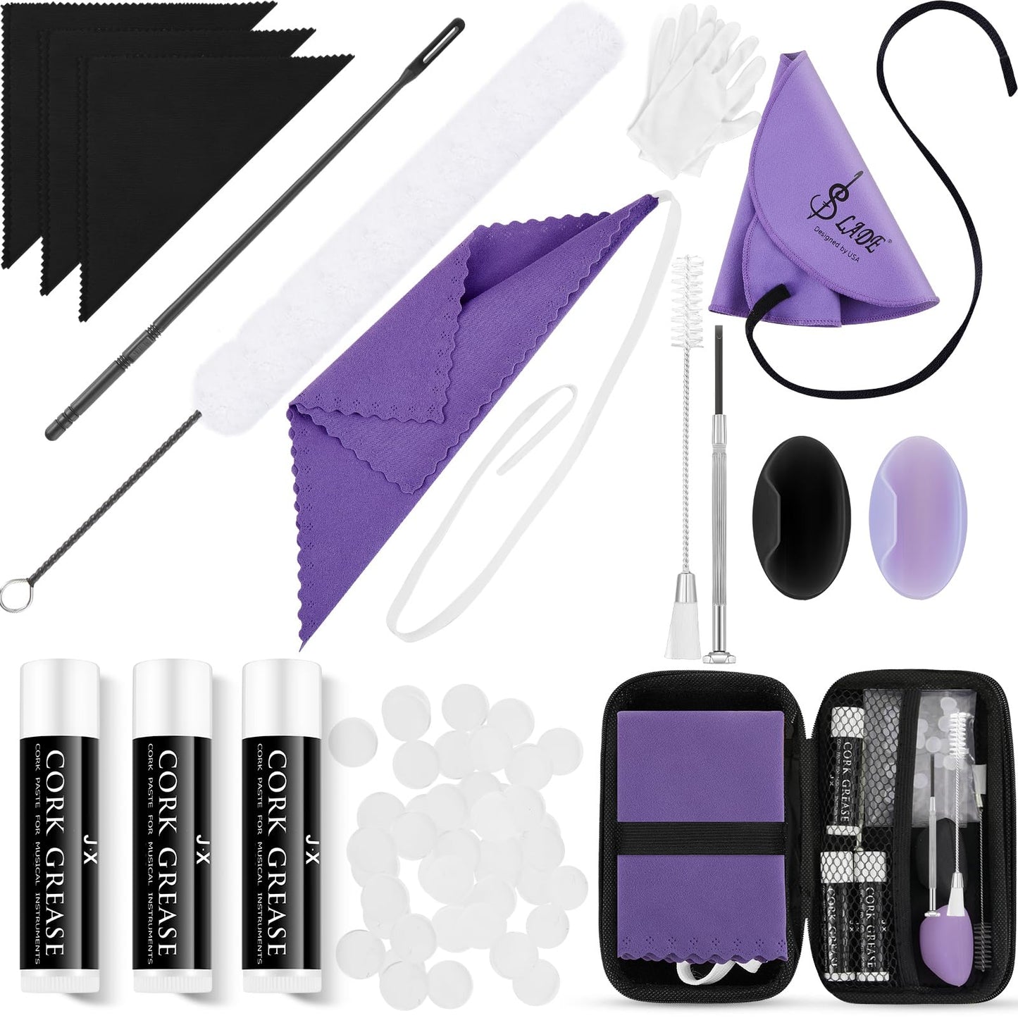 Vesici 40 Pcs Flute Cleaning Accessories All in 1 Flute Cleaner Maintenance Kit Care Kit with Brush Cleaning Rod Swab Plugs Thumb Rest Cushion(Purple)