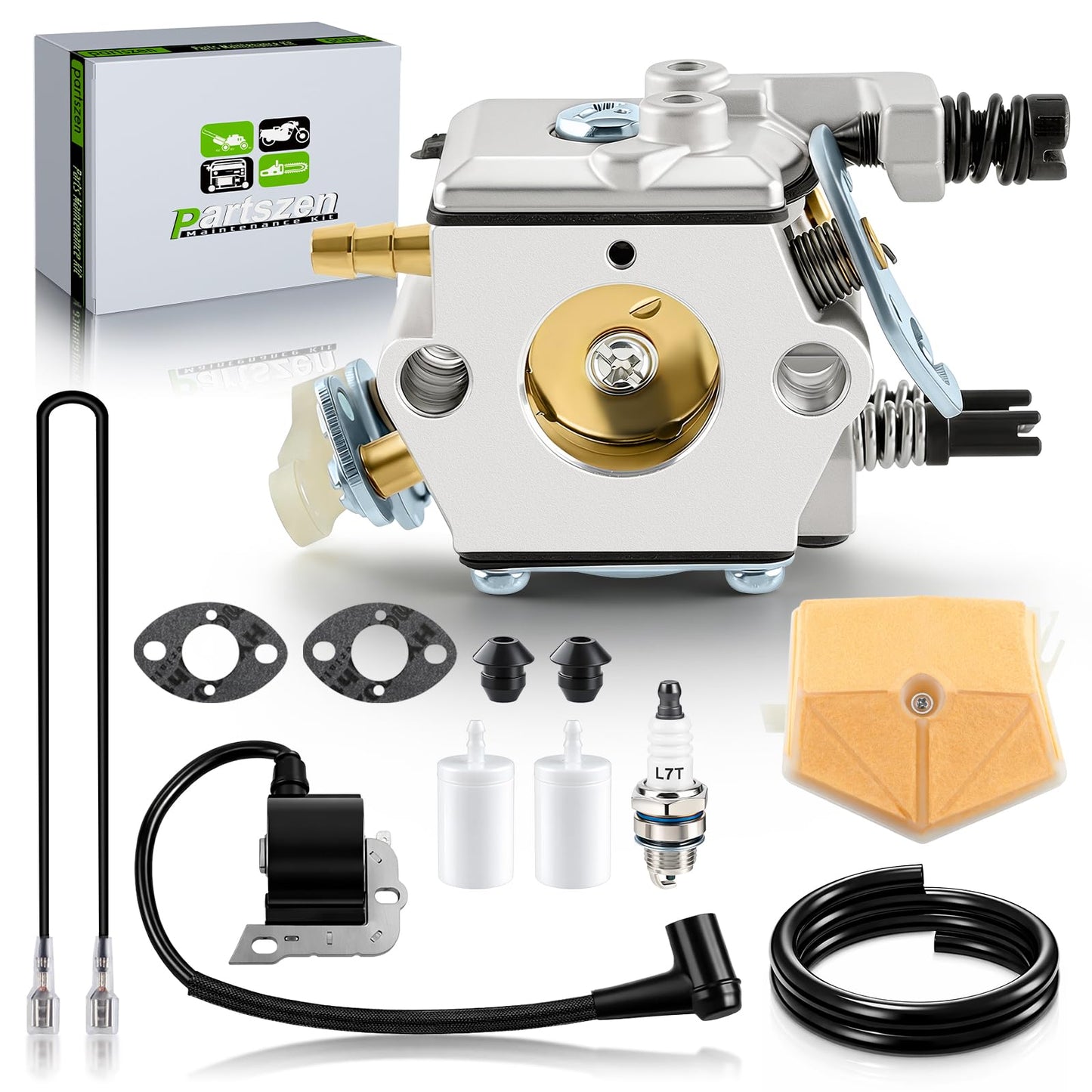 partszen Carburetor Ignition Coil with Air Filter Spark Plug for Husqvarna 51 55 Husq-varna 50 51 51EPA 55 55EU1 55Rancher 55EPA 55 Rancher EPA ChainsawChainsaw WT-170-1 WT-170 503281504 Engine
