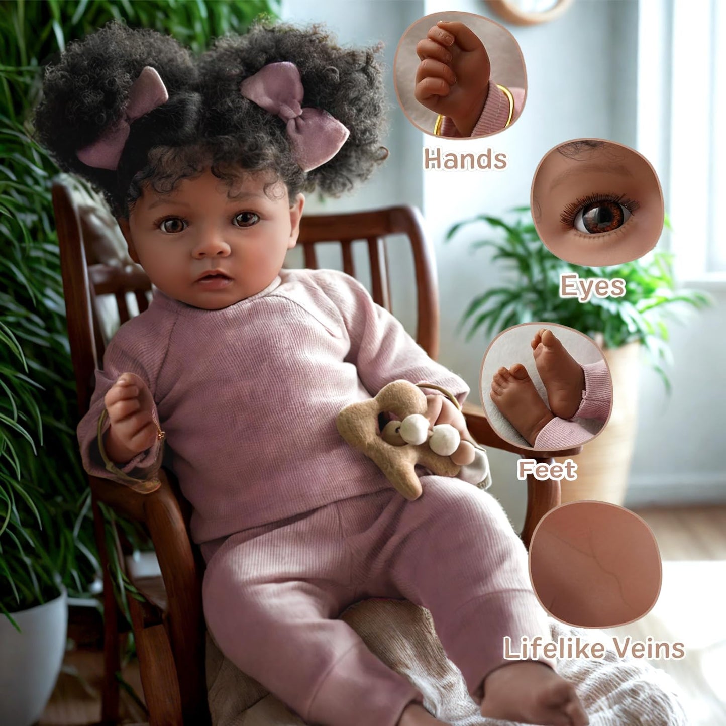 BABESIDE Lifelike Reborn Baby Dolls Daisy Black Girl- 20 Inch Soft Body Realistic-Newborn Handmade Real Life Baby Dolls with Clothes and Toy Gift for Kids Age 3+