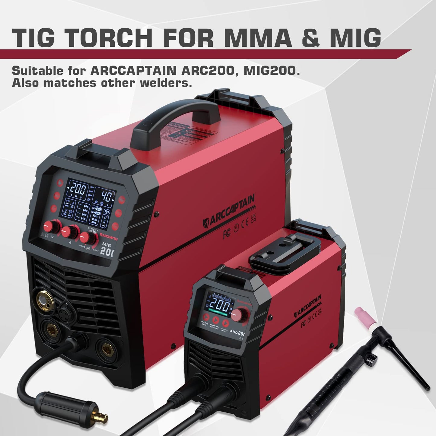 ARCCAPTAIN TIG Welding Gun, WP-17V Argon TIG Torch with 13FT Red Air Hose and 35-50mm Connector, Lift Tig Torch 150amp with 13FT Cable for ARCCAPTAIN ARC200, MIG200, MIG250, ARC205 Pro and MIG205 Pro