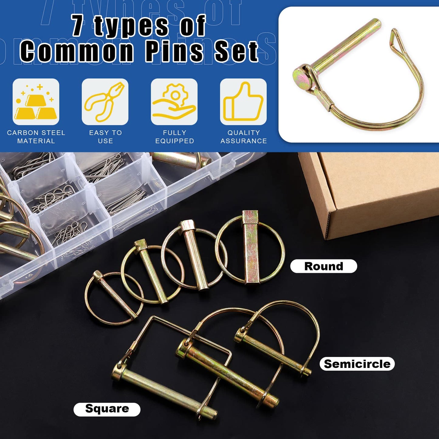 Glarks 254Pcs Mixed Lynch Pins Linch Pins PTO Pins and Clevis Pins Cotter Pin Hairpin R Clips Assortment Kit 5 Styles Pin Fasteners for Mechanics, Cars, Trailers, Tractors, Trucks, Lawn Mower Use