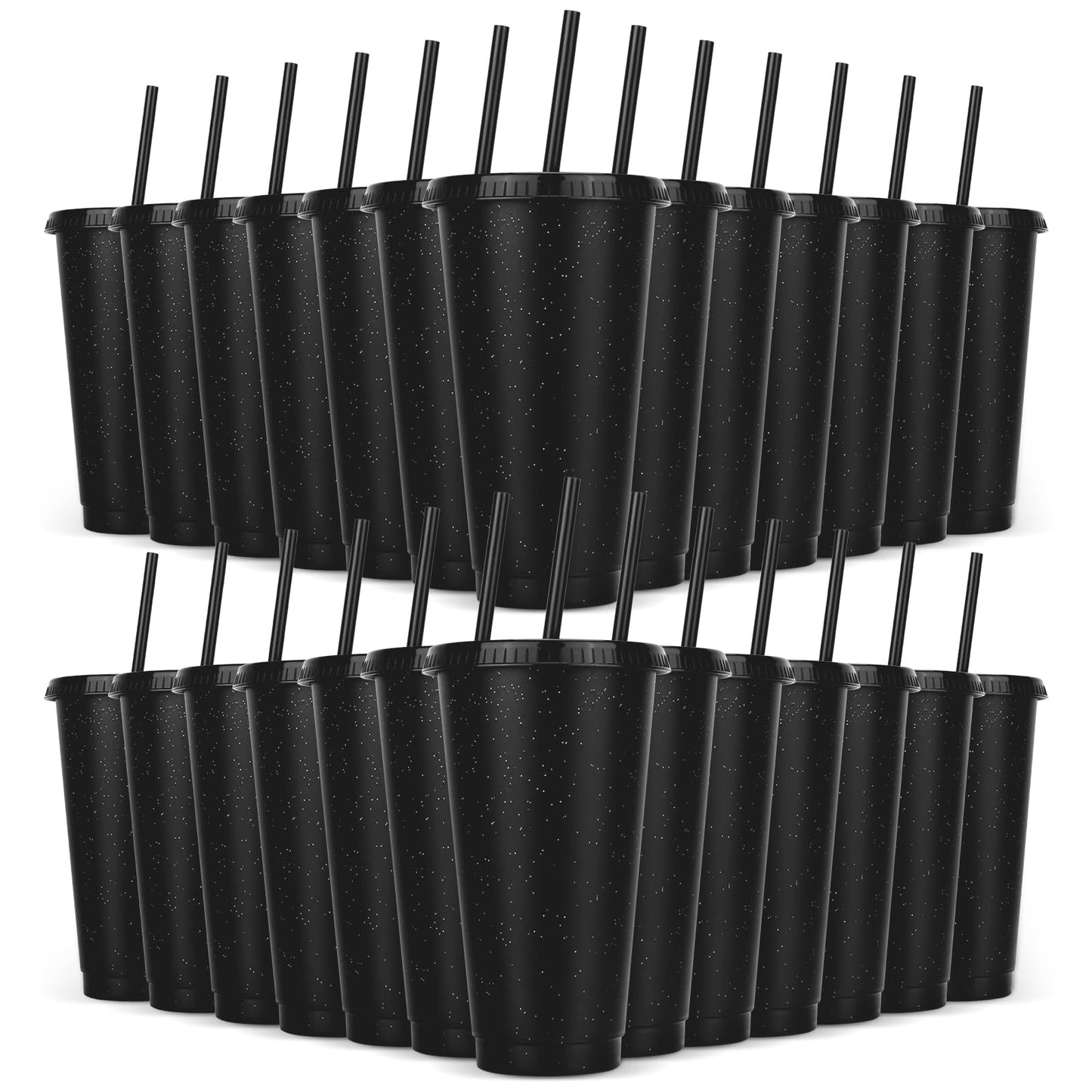 LEIFEOSH 24 Pack Plastic Tumblers with Lids and Straw, Reusable Cups with Lids and Straws Colorful Cups for Cold Drink Iced Coffee, Plastic Tumbler Bulk for Party Birthday Gifts (24 oz, Black)