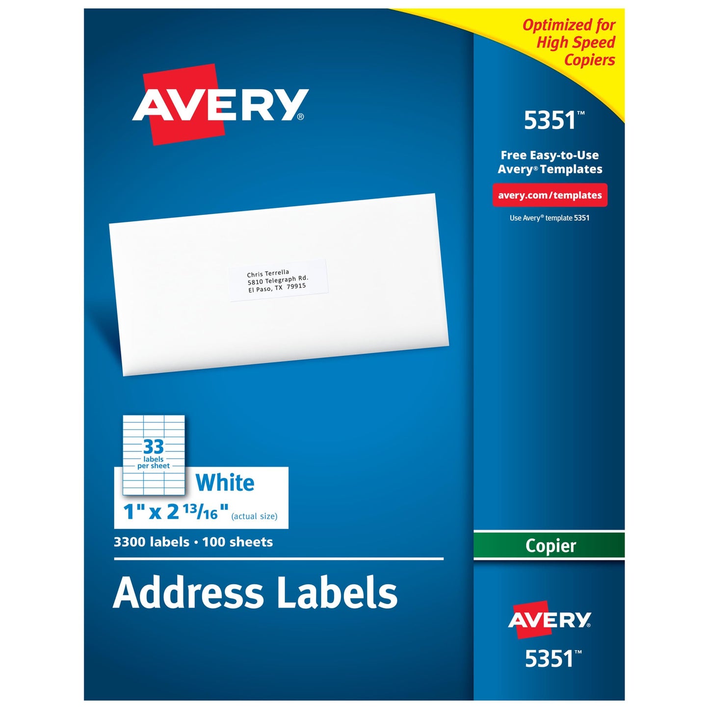 Mailing Labels for Copiers, 1" x 2-13/16" Labels