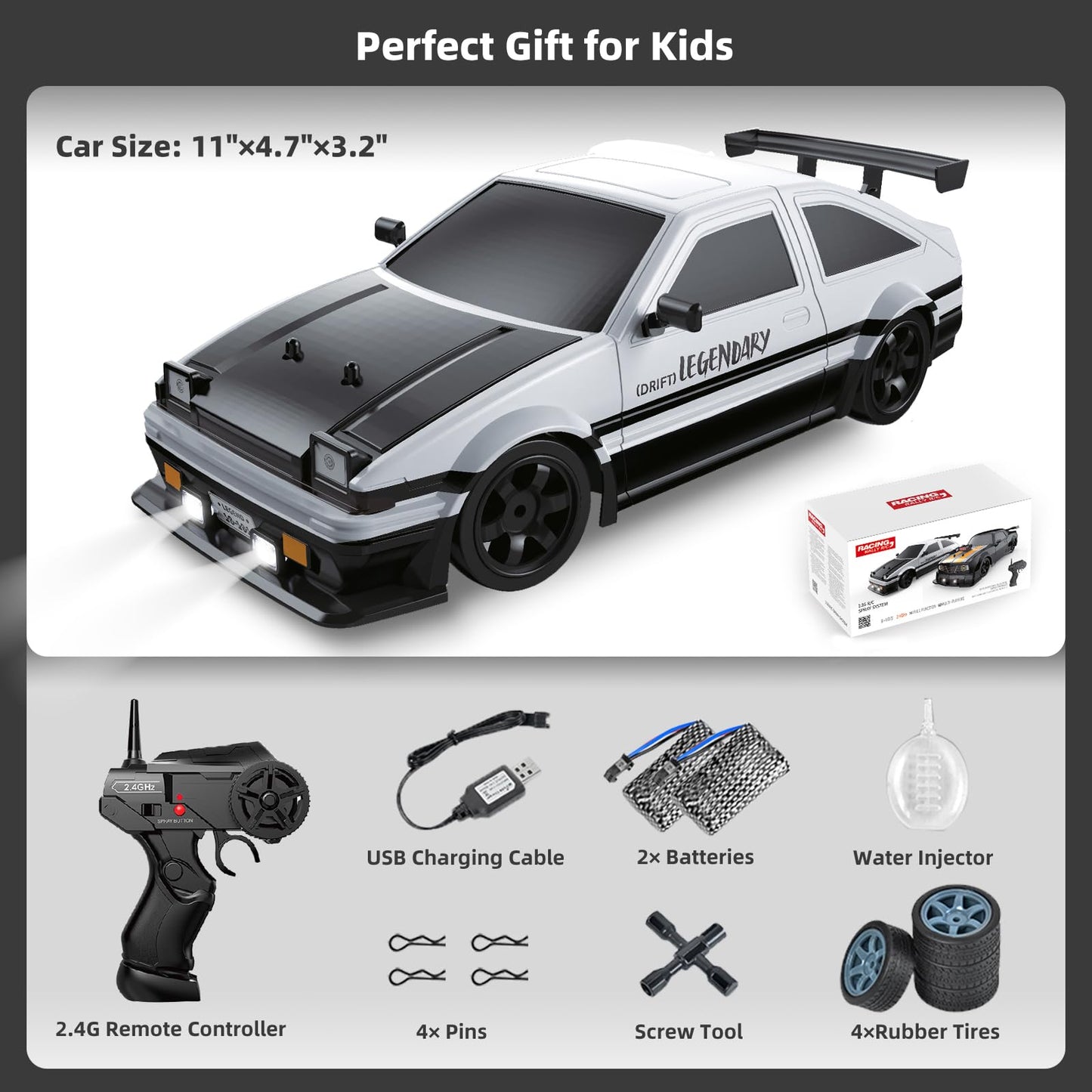 Sakeye RC Drifting Car 2.4GHz 1:16 4WD Remote Control Cars High Speed RC Cars with LED Lights Two Batteries and Drifting Tires Racing Sport Toy Cars for Adults Boys Kids Gift