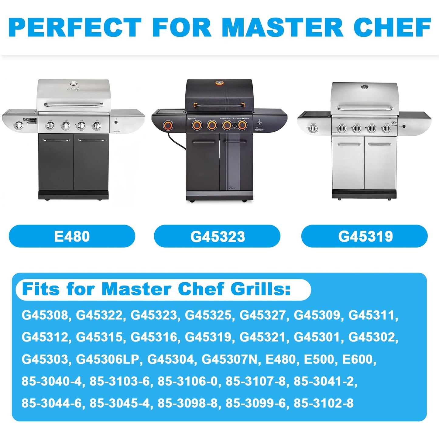 BBQ Replacement Parts for Master Chef G45313 G45308 G45323 G45306 G45309 G45307 Gas Grills, Heat Shield Plates and Grill Burner Tubers Parts Kit for Charbroil 463241313 463241013 463241413
