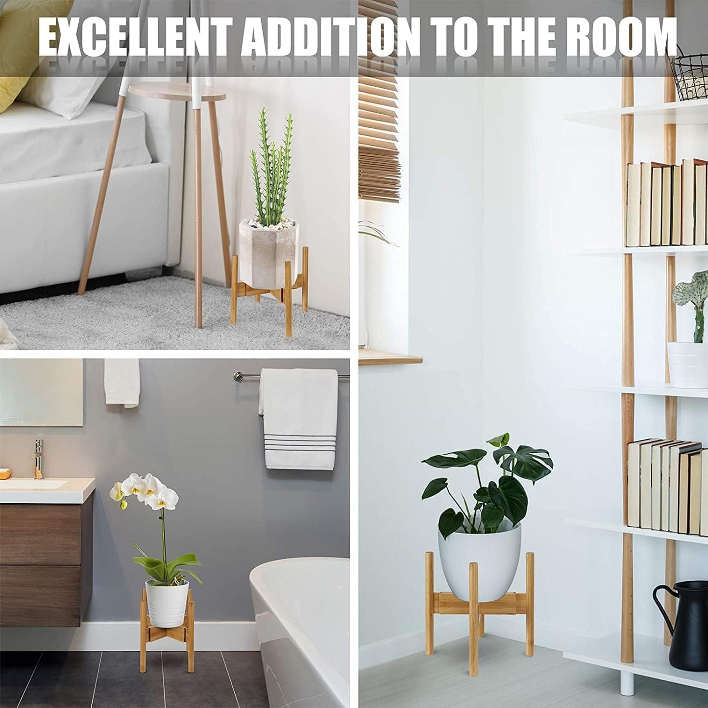 2-Pack Plant Stand, Mid-Century Modern Flower Pot Holder, Adjustable Plant Stand for Multiple Pots, Indoor Space Saving Vertical Plant Shelf, Fits Pot Size of 20-30 CM (Plant Pot NOT Included)