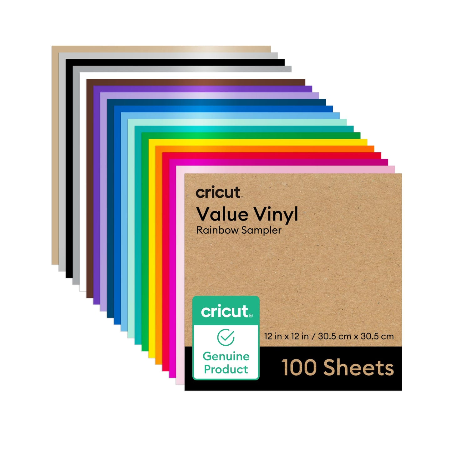 Cricut Value Permanent Vinyl - 100ft Rainbow Sampler, 12in x 12in Sheets (100 Count)