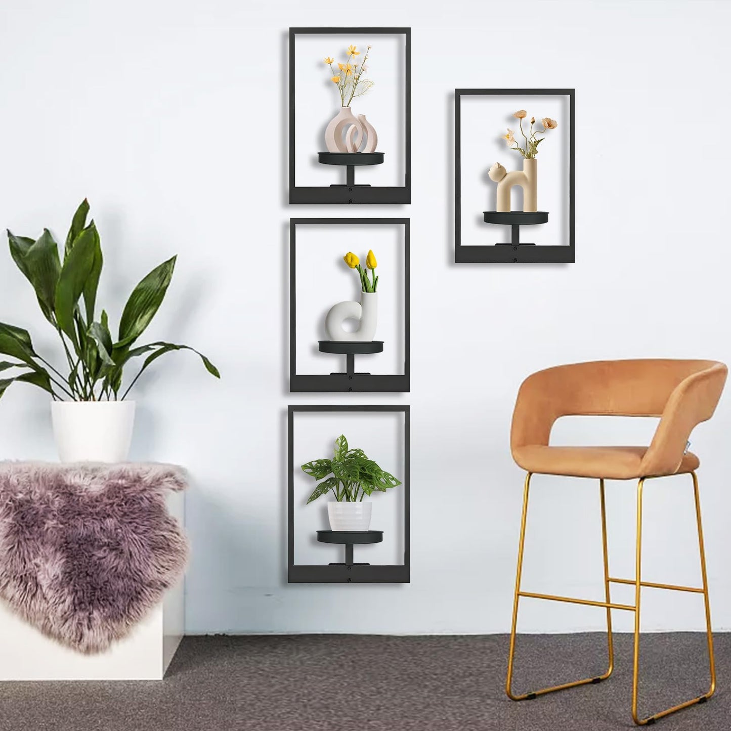 BIRGILT Picture Frame Wall Plant Holder - Window Plant Shelf - Modern Style Plant Stand Indoor, Plant Shelves Indoor - Metal Plant Shelf Wall Decor - 2 Pack, Black (Pot & Plant Not Included)