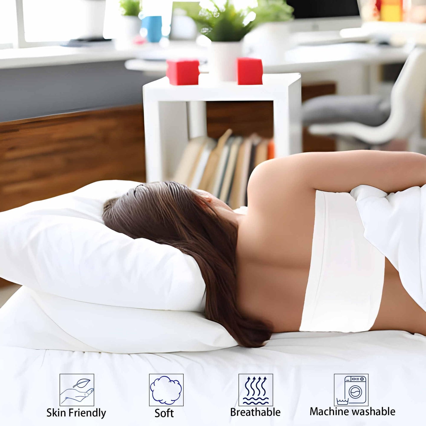 Thin Flat Slim Ultra Soft Bed Pillows Standard Size Set of 2 Pack for Sleeping, Bed Pillow for Stomach Back and Side Sleepers, Machine Washable 20x26 inches White