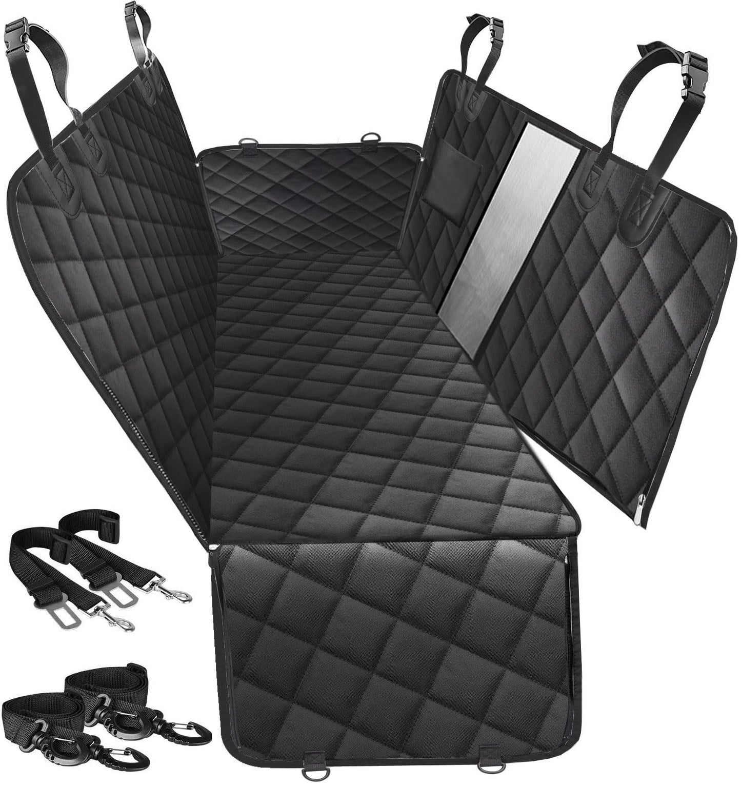 Pets Dog Seat Cover for Back Seat with Mesh Window, 100% Waterproof Heavy-duty Dog Hammock Car Seat Covers for Dogs Non Slip Protection Against Dirt ,Pet Fur, Dog Car Back Seat for Cars SUVs
