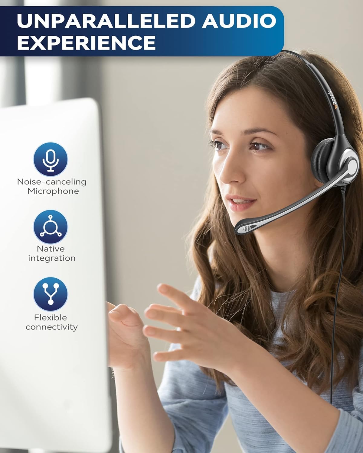 Wantek Corded Telephone Headset Dual w/Noise Canceling Mic + Quick Disconnect for ShoreTel Polycom Zultys NEC Aspire Dterm Nortel Norstar Meridian Siemens ROLM Packet8 Landline Deskphones(602QS2)