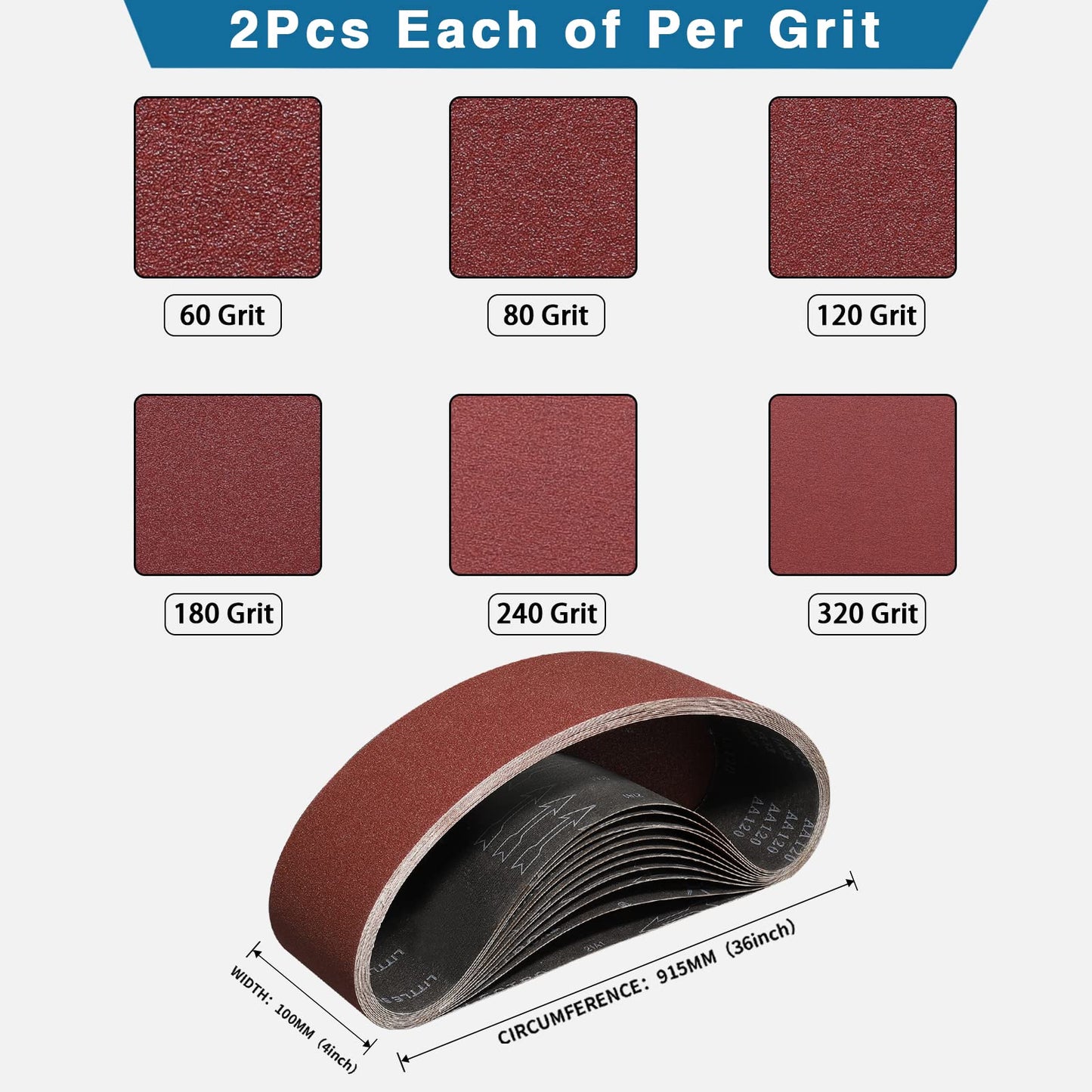 POTUINOM 28 Pack - Including 10pcs 4x36 Inch Sanding Belts (60 80 120 240 320 grit) and 18pcs 6 Inch Self Stick Sanding Discs (80 100 120 180 240 400 grit)