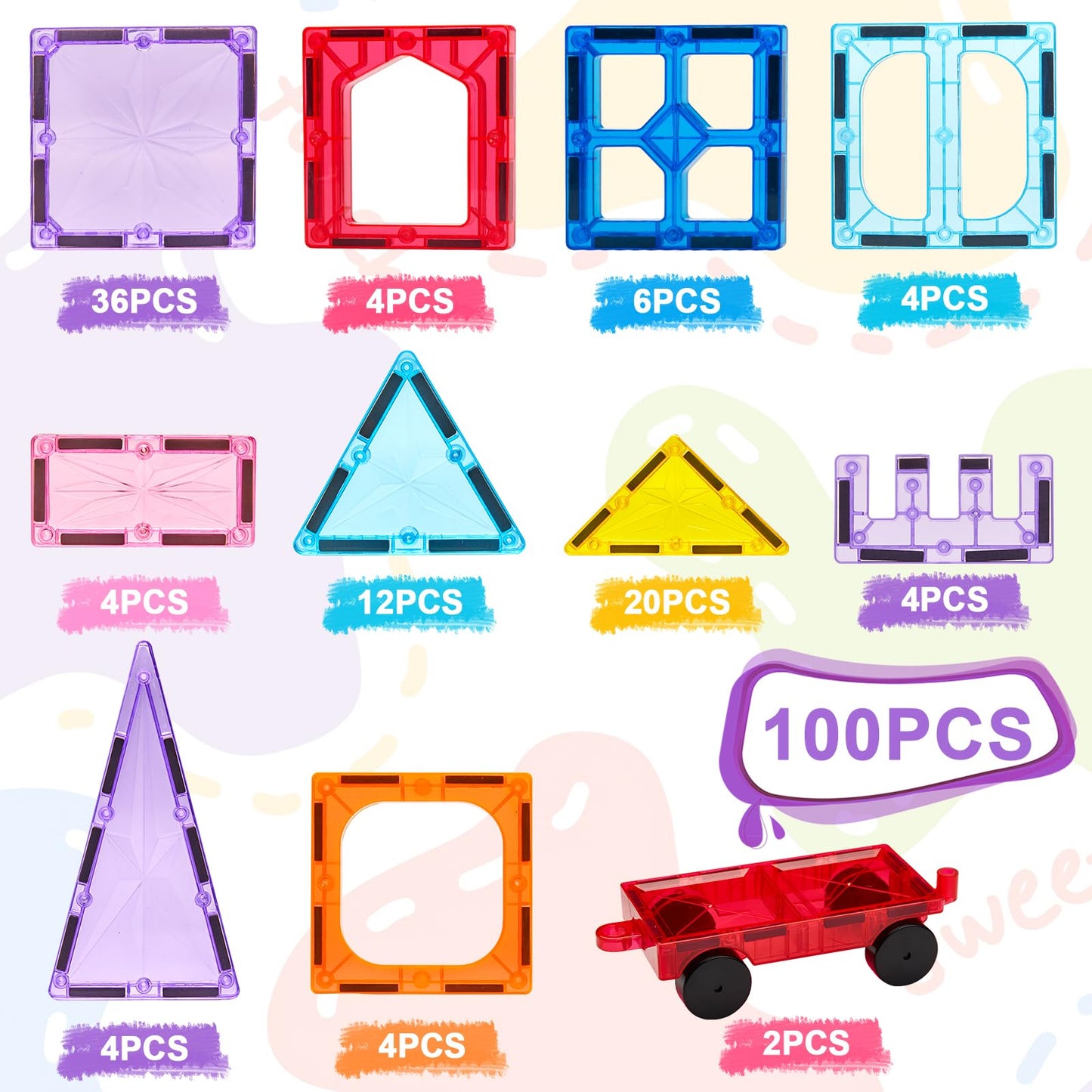 Palano Magnetic Tiles,100PCS Star Magnetic Building Blocks Toy for Ages 3+,Magnetic Tiles for Toddlers Gifts,Montessori Toys,STEM Toys Christmas Toy Gift for Kids Boys and Girls
