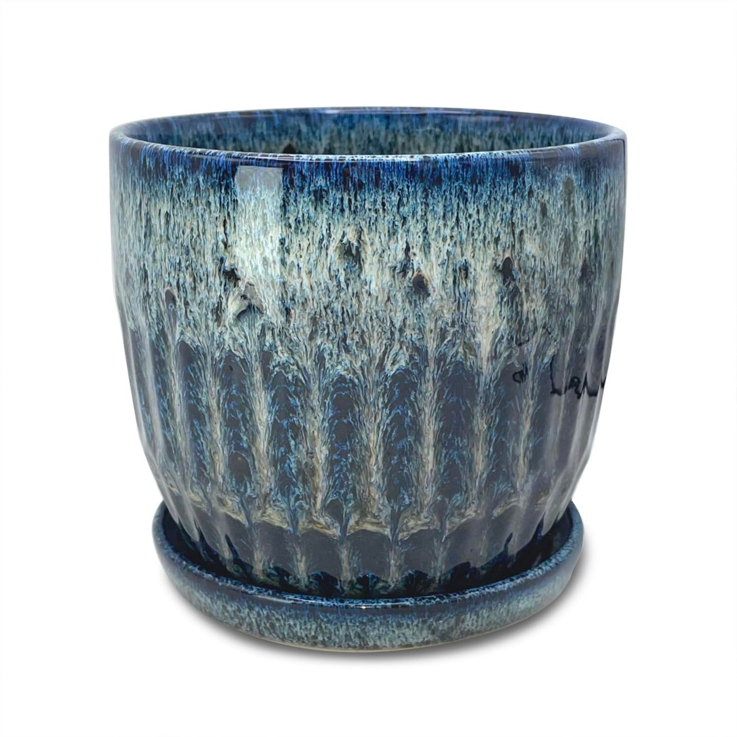 Chralji GIFTWARE Ceramic Pots for Plants, 6in Ceramic Planters for Indoor Plants, Flower Pots with Drainage and Saucer, Reactive Glaze Blue