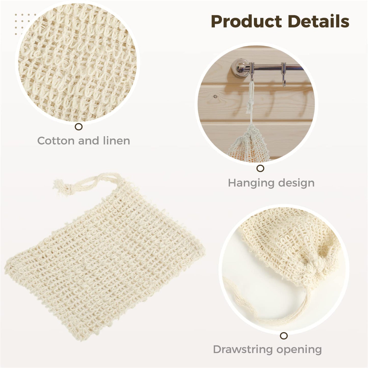 COSYOO 100 Pcs Sisal Soap Saver Bag with Drawstring, Plastic-Free Soap Saver Bags Reusable& Natural Bubble Exfoliating Pouch for Bath & Shower, Zero Waste Mesh Bag for Foaming & Drying Soaps