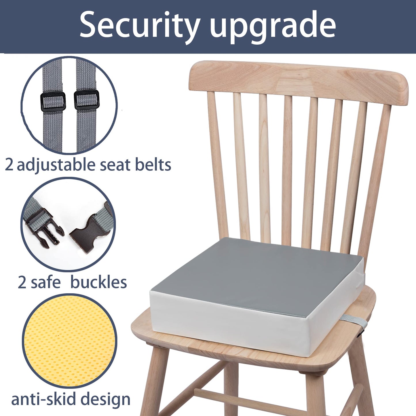 Booster Seat for Eating Toddler, Washable PU kid Booster Seat Cushion for Dining Table with Safety Buckle Portable Highchair Booster Cushion for kitchen with 2 Adjustable Belts