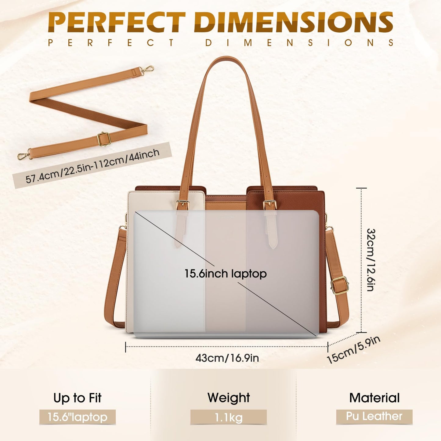 RAINSMORE Laptop Bags for Women 15.6 Inch PU Leather Work Tote Bags Waterfroof Handbags Women Briefcase for Office Travel