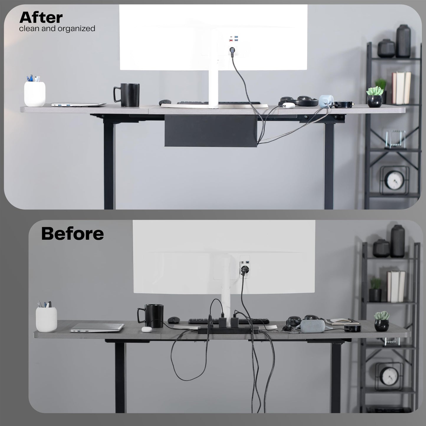 VIVO Under Desk 17 inch Extra Deep Cable Management Trays, Power Strip Holders, Cord Organizers, Wire Tamers for Office and Home, Black, 2 Pack, DESK-AC16-2C