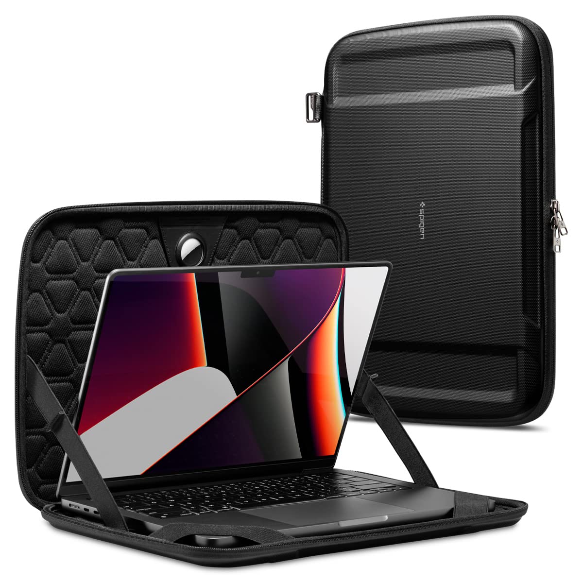 Spigen Rugged Armor Hard Shell Laptop Sleeve Pouch Compatible with 13-inch New MacBook Neo/Air M5 (2026), M4/A3240 2025, M3/A3113, M2/A2681 M1/A2337 A2179 A1932 M2/M1 A2338,13-14 inch laptops - Black