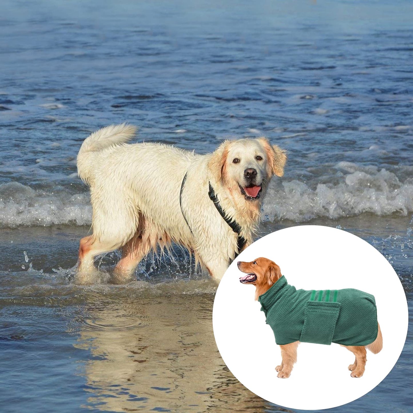 Geyecete Dog Bathrobe Towel - Fast Drying Coat, Super Absorbent Pet Bath Robe - Pineapple Grid Design for Dogs and Cats - Green, 3XL