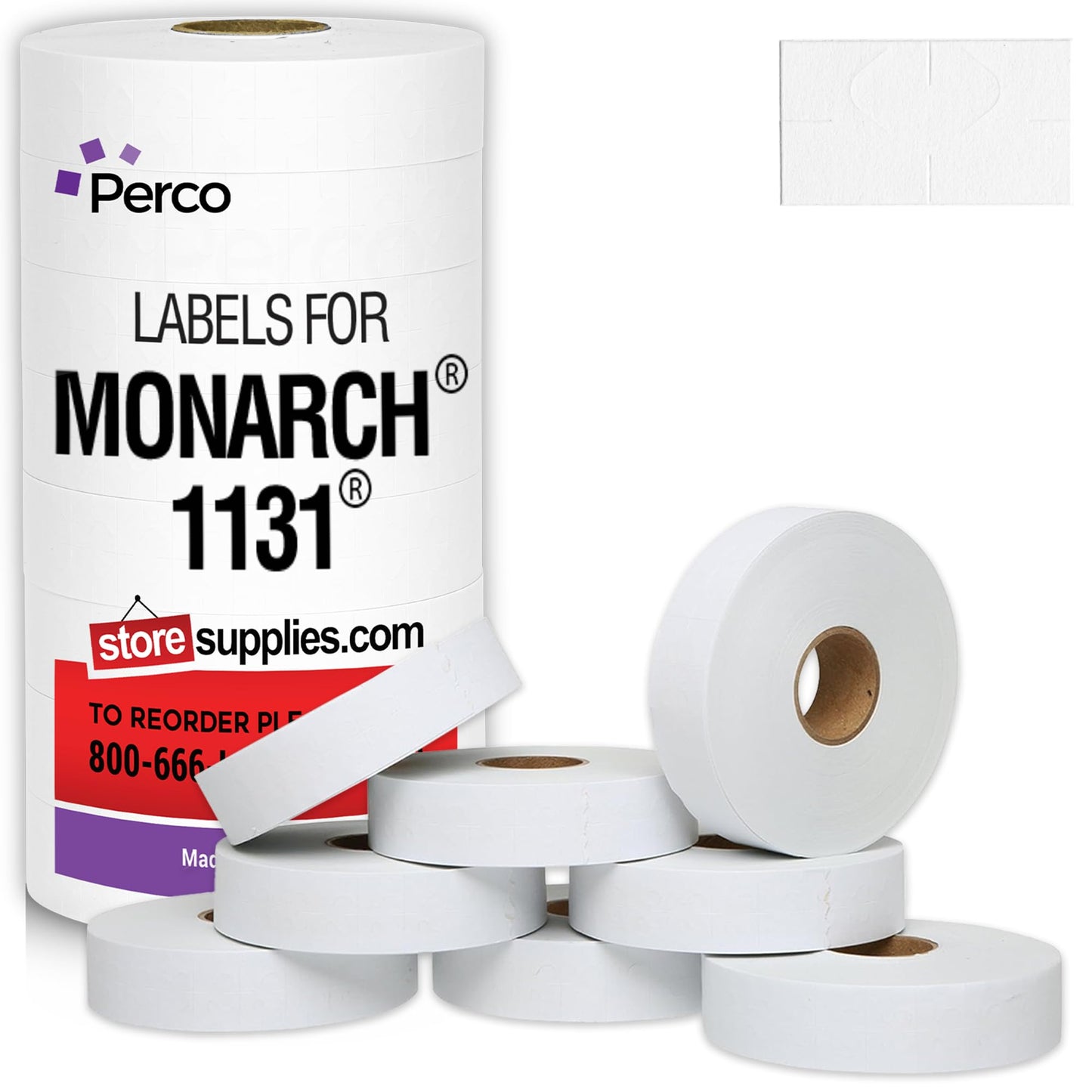 Perco White Pricing Labels for Monarch 1131 Price Gun - 1 Sleeve, 8 Rolls, 20,000 Price Marking Labels - with Ink Roll Included