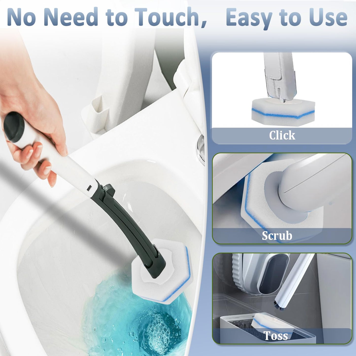 100 Count Disposable Toilet Bowl Wand Refills, Toilet Wand Refill Pads Compatible with Most Toilet Brush Systems, Deep Scrubbing Toilet Cleaner Heads with Upgraded Fiber Pads