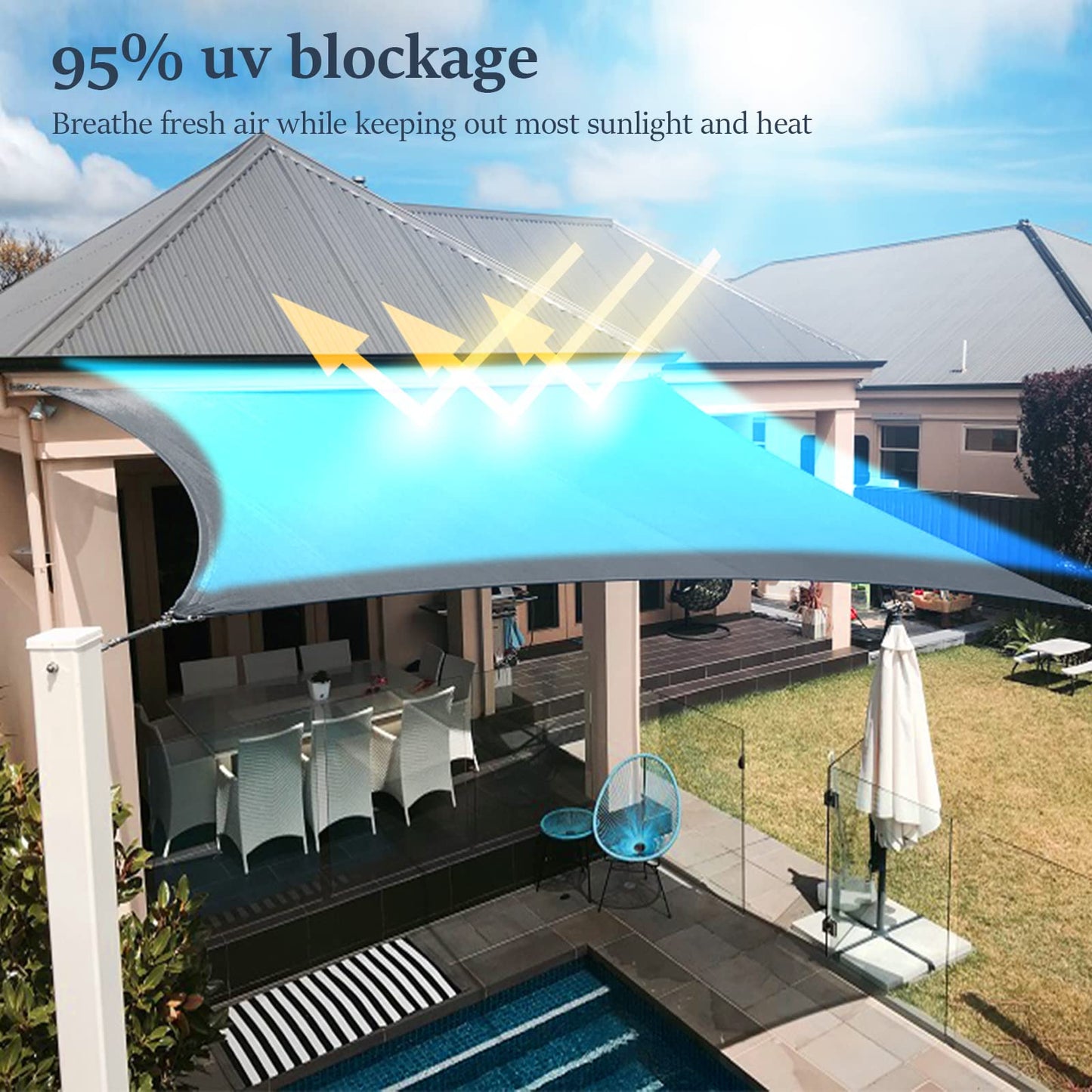 FAMIROSA 10'x13' Sun Shade Sail, Outdoor 185GSM Rectangle UV Block Sun Shade Canopy, Shade Cover for Backyard Patio Garden Pool Carport (Gray, 1 PCS)