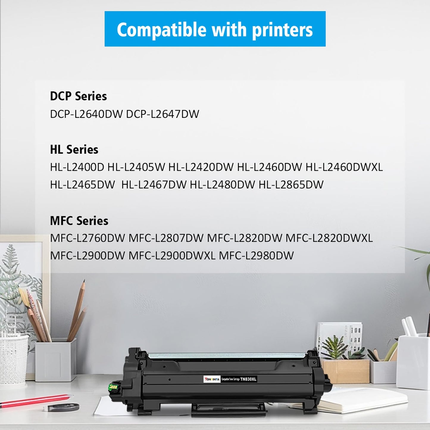 TN830XL TN-830XL Compatible Toner Cartridges 2 Blacks High Capacity for Printer HL-L2400D L2405W L2420DW L2460DW L2865DW L2467DW DCP-L2640DW L2647DW L2760DW L2820DWXL MFC-L2900DW L2900DWXL