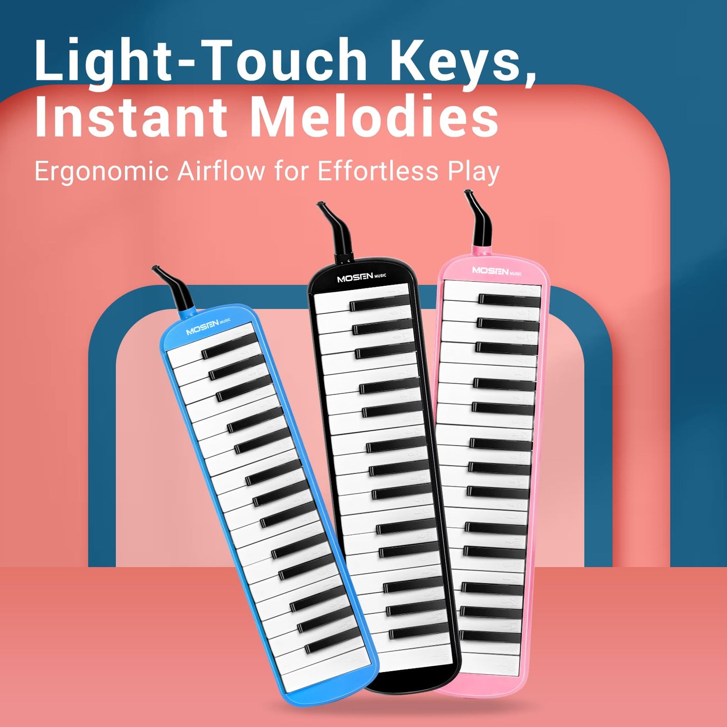 MOSEN 32 Keys Melodica Instrument, Air Piano Keyboard Pianica Soprano Melodica with 2 Soft Long Tubes, Short Mouthpieces, Carrying Bag, Pink