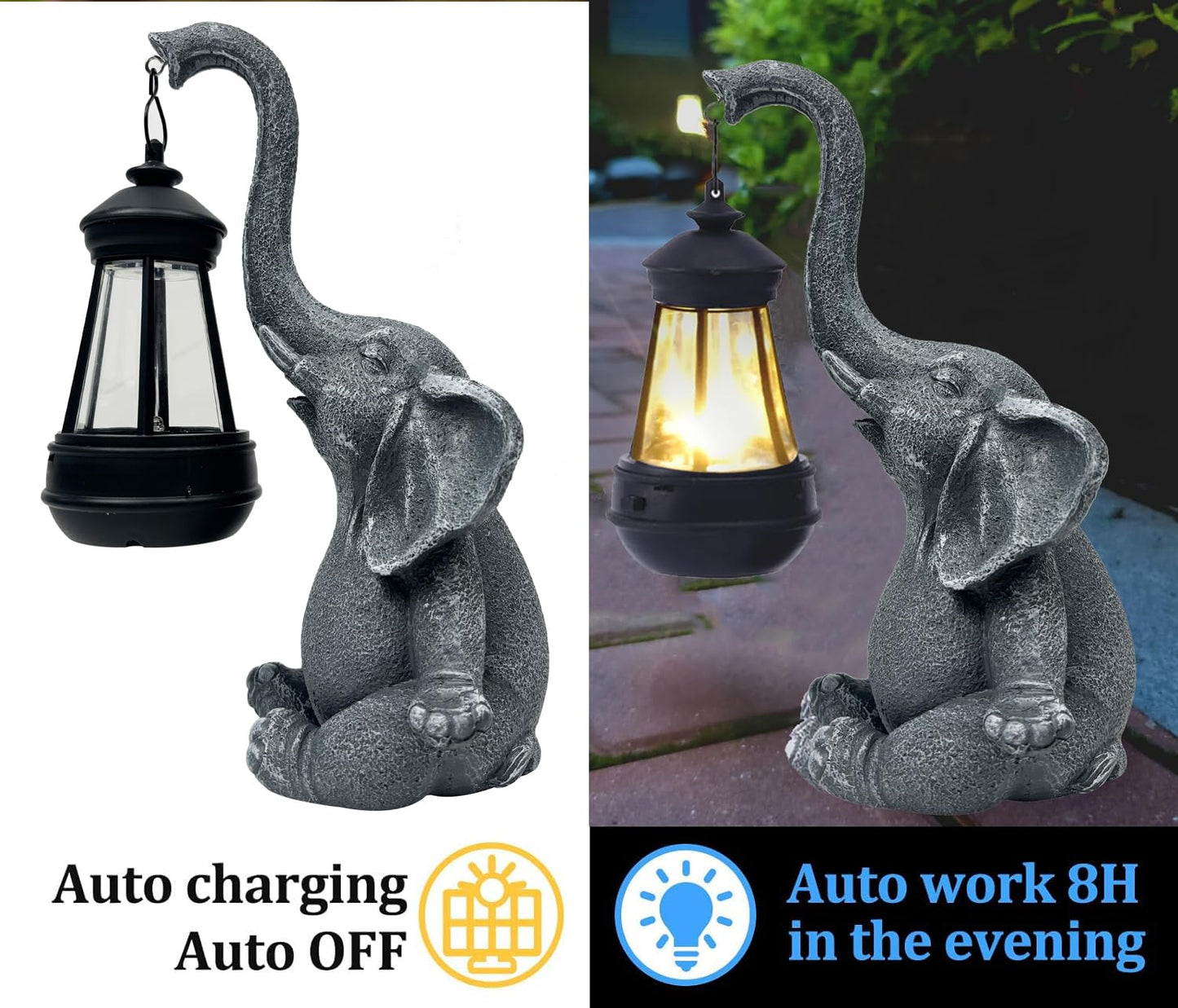 HY-MS Outdoor Solar Elephant Statues Lights, Elephant Statue Decorations for Yard, Patio, Lawn,Outside Garden, Lucky Elephant Gifts for Women, Men or Daughter