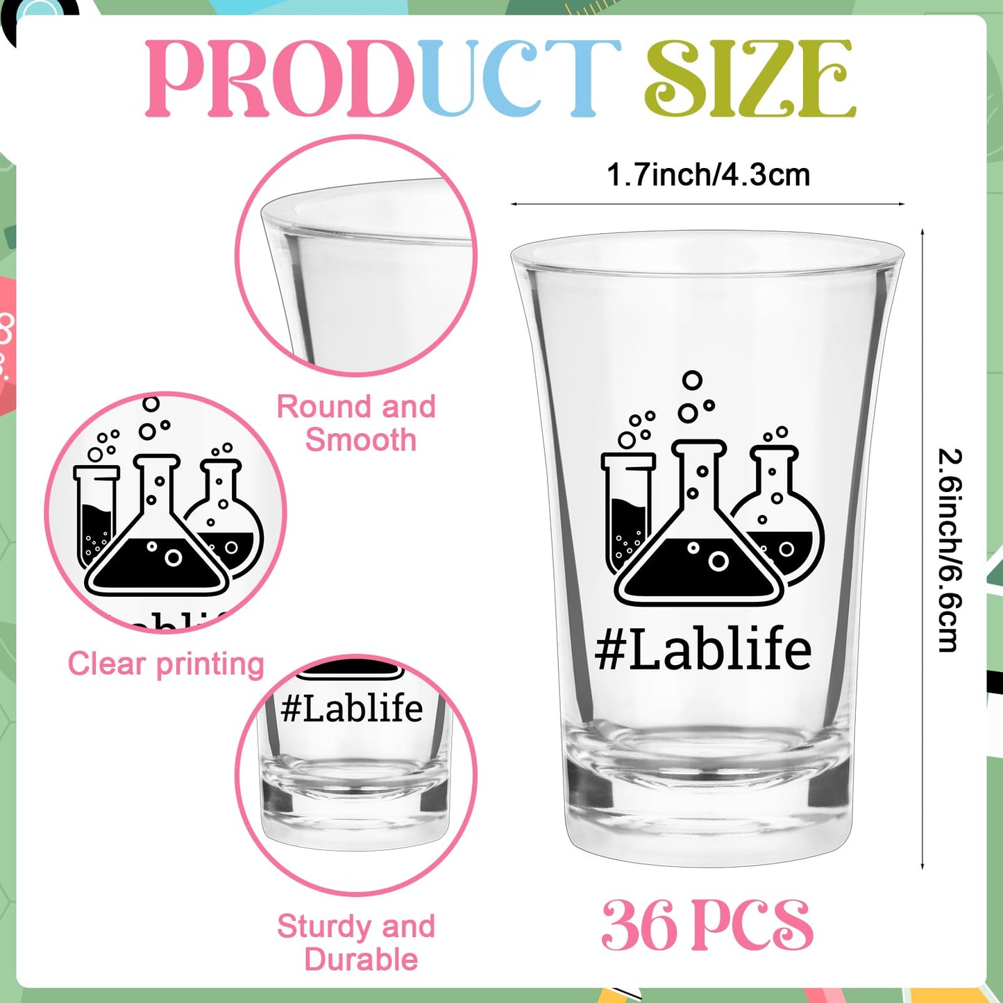 HCEWSBFD 36 Sets Lablife Acrylic Shot Glasses Lab Week Shot Glasses Bulk with Happy Lab Week Cards, Lab Week Gifts Bulk for Laboratory Workers Medical Scientist Technician Microbiology Teacher Staff