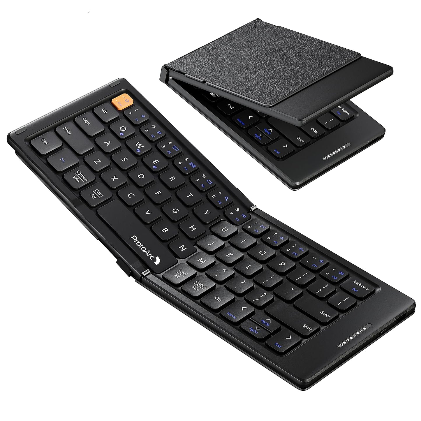 ProtoArc Foldable Compact Keyboard, XK04 Portable Bluetooth Keyboard with PU Leather Cover, Pocket-Sized Wireless Travel Keyboard for iPad, iPhone, Smartphone, Tablet and Laptop（Black）